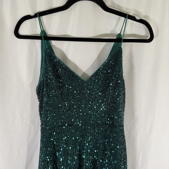 Lulus Mini Dress Women's Small Green Sequin VNeck Spaghetti Strap - Picture 2 of 11